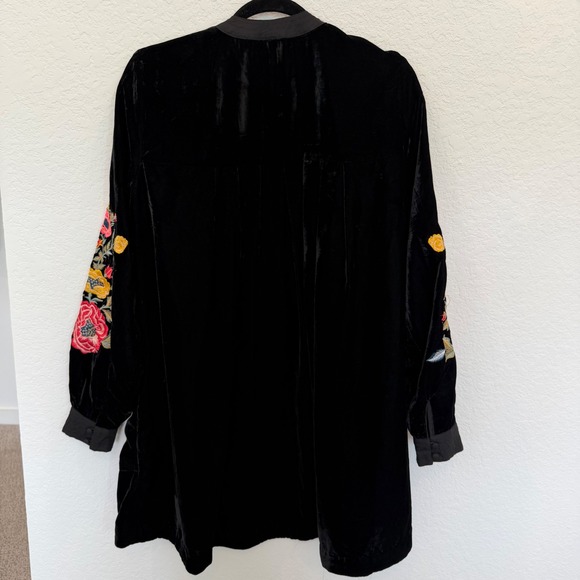 Free People Black Velvet Floral Embroidered Mini Dress Boho Long Sleeve  Small